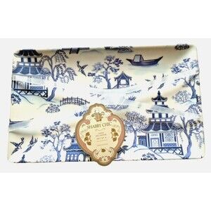 Shabby Chic Chinoiserie Blue Willow Appetizer Plates Melamine 8 x 5" Set of 4